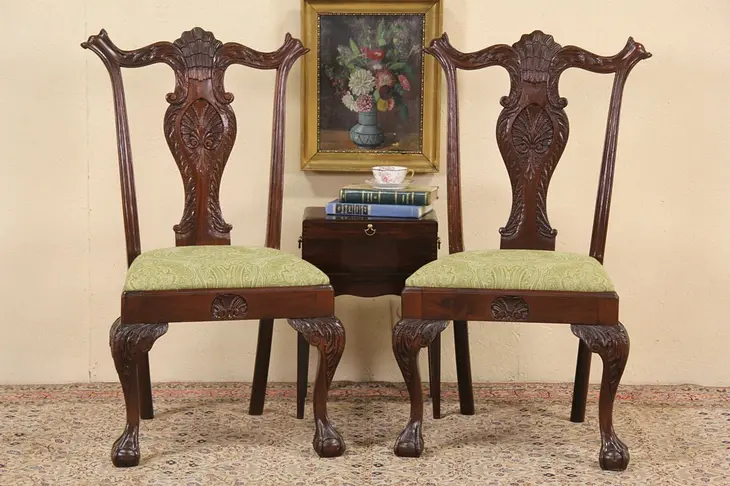 Pair of Vintage Irish Chippendale Georgian Style Sidechairs