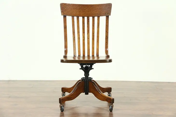 Oak & Birch Antique Swivel Adjustable Office or Library Desk Chair