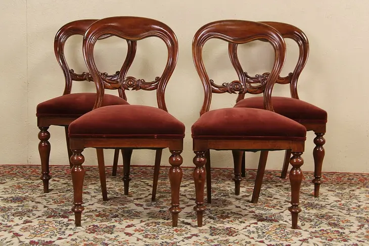 Set of 4 William IV English 1830 Antique Mahogany Dining or Game Table Chairs