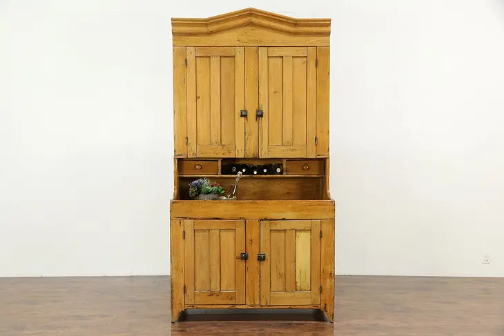 Country Pine Primitive 1870 Antique Kitchen Pantry Cupboard & Dry Sink