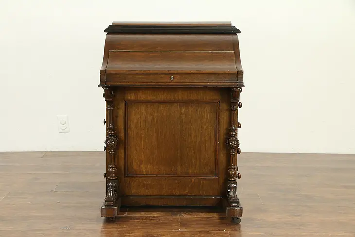 Victorian Oak Antique Davenport Desk, Pop Up File, Leather Easel Desk