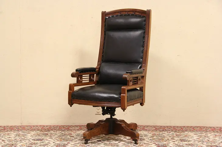 Eastlake 1880 Antique Swivel Courthouse Judge Chair