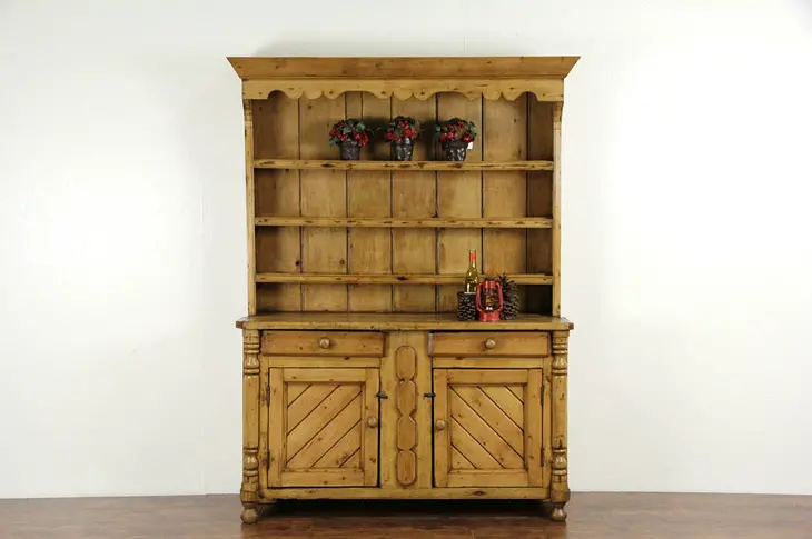Country Pine 1860's Irish Hutch or Pewter Cupboard
