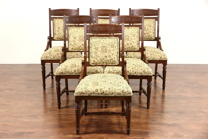 Victorian Eastlake Cherry Set of 6 Antique 1880 Dining Chairs Newly Upholstered