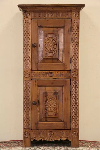 Dutch Antique 1840's Carved Oak Chimney or Pantry Cupboard