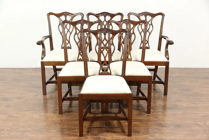 Set of 6 Georgian Style Vintage Mahogany Dining Chairs Signed Councill Craftsman