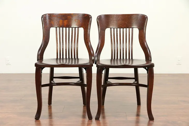 Pair Antique Quarter Sawn Oak Dining Chairs Heywood Wakefield Chicago #29263