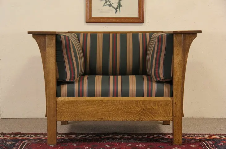 Stickley Signed Oak Vintage Chair, Original Upholstery