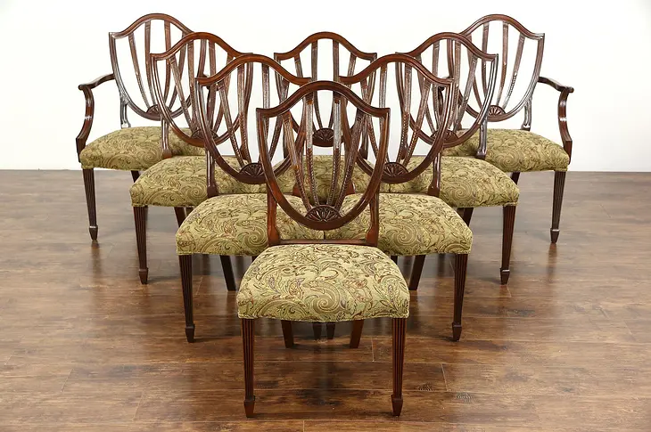 Set of 8 Baker Historic Charleston Signed Dining Chairs, New Upholstery