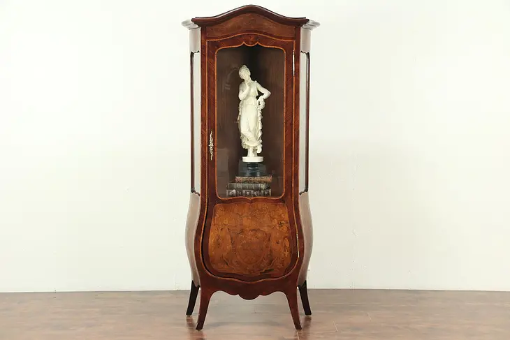Rosewood Marquetry Antique Bombe Vitrine or Curio Cabinet, Italy #28939