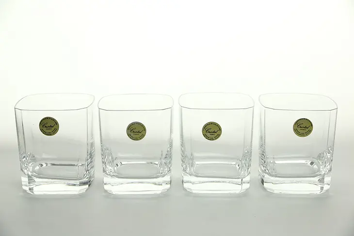 Set of 4 Crystal Whiskey or Scotch Tumblers, Signed Cristal France