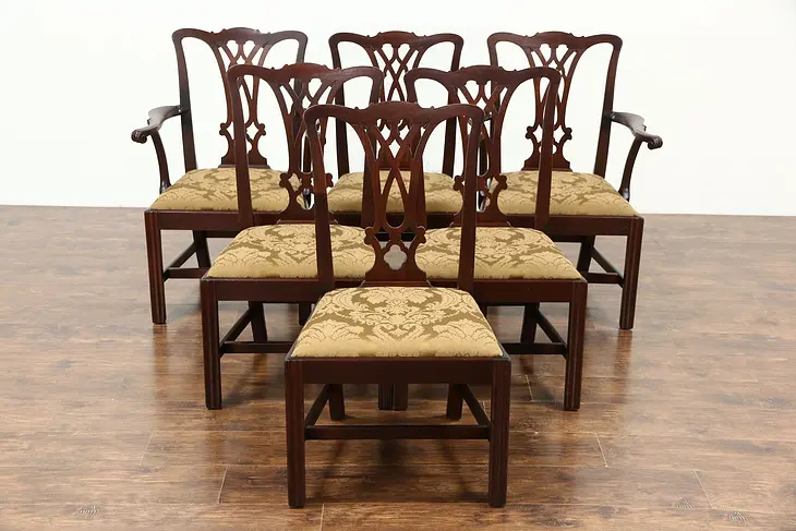 Set of 6 Traditional Georgian Style Vintage Dining Chairs, New Upholstery