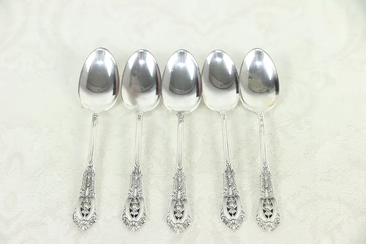 Set of 5 Sterling Silver 4" Demitasse Spoons Rose Point by Wallace #30125