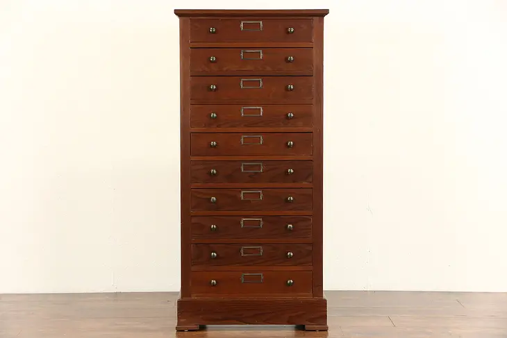 Redwood 1890 Antique 10 Drawer Collector or File Cabinet, Jewelry Chest