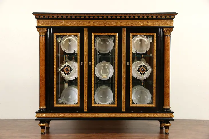 Italian Neoclassical 1930's Vintage China Cabinet, Burl Columns