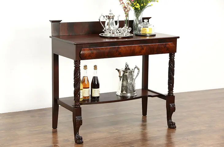 Empire 1900 Antique Server, Bar, Hall Console Table, Carved Acanthus & Lion Paws