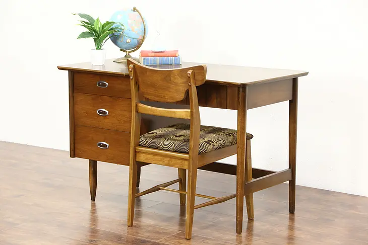 Midcentury Modern 1960 Vintage Desk & Chair Set, Signed Hooker