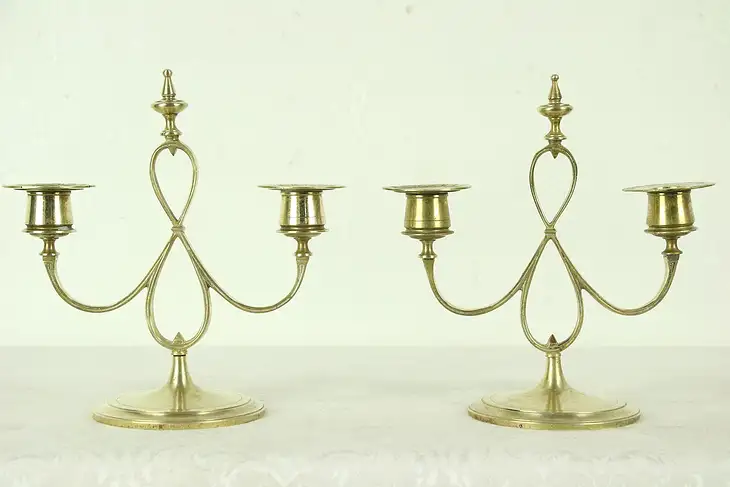 Pair of Brass Hand Wrought Antique Candelabra