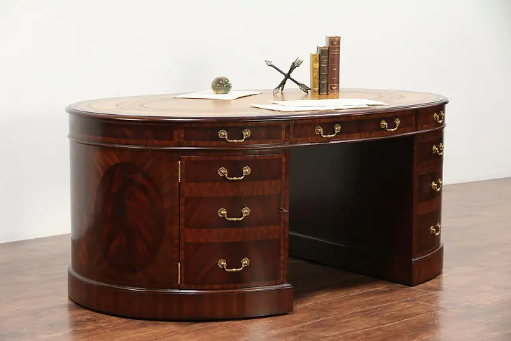 Oval Partner Library Desk Vintage Mahogany, Maitland Smith #29320