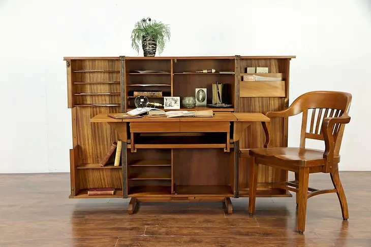 Midcentury Modern 1960 Vintage Mahogany Scandinavian Cabinet Desk #30082