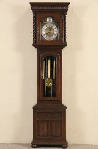 Ethan Allen Renaissance Style Oak Grandfather Vintage Tall Case Clock
