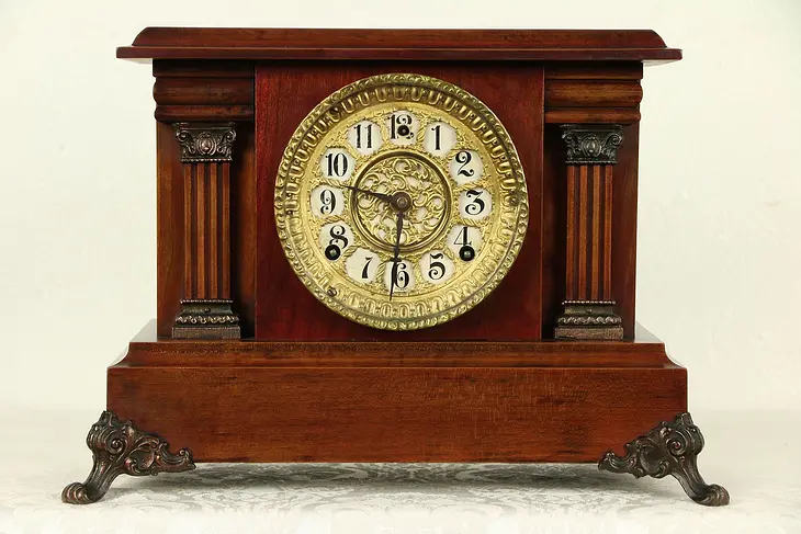 Victorian Antique Cherry Mantel Clock, Signed Gilbert #29827