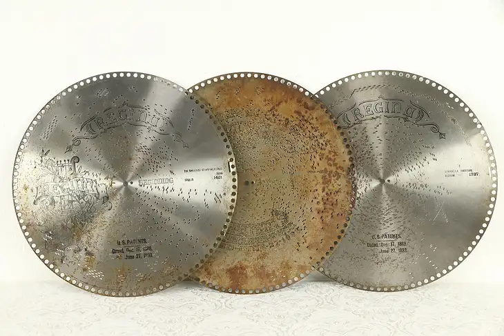 Regina Music Box Group of 3 Antique 15 1/2" Disks, Canon March, Braham #30755