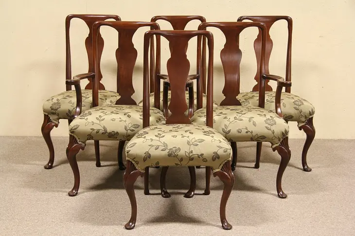Mahogany Dining chairs, Signed, Hickory, Newly Upholstered