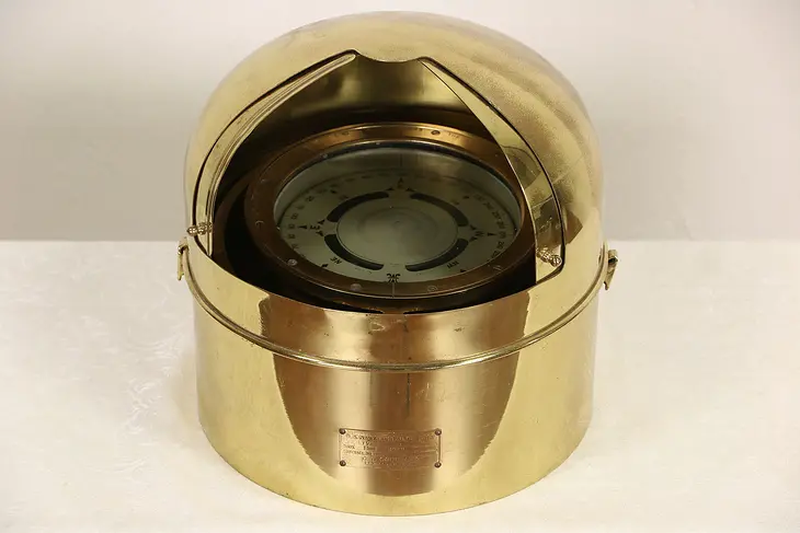 US Navy World War II Nautical Brass Ship Compass, Signed 1943 Lionel NY
