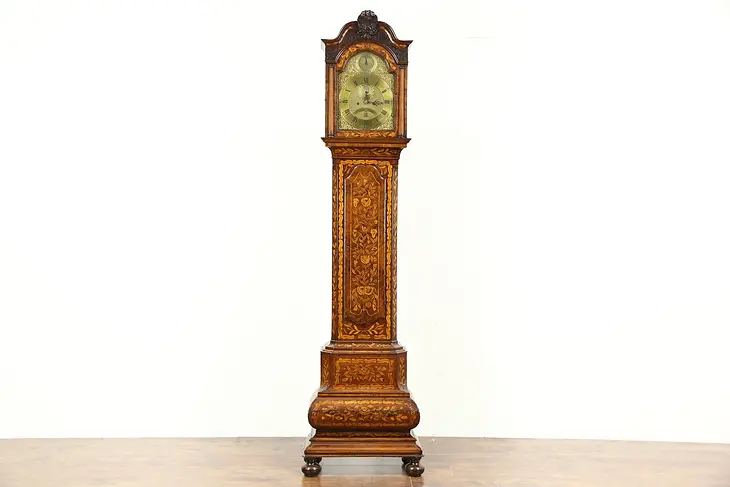 Dutch Baroque Marquetry 1700's Long Case Grandfather Clock, Straatman, Hague