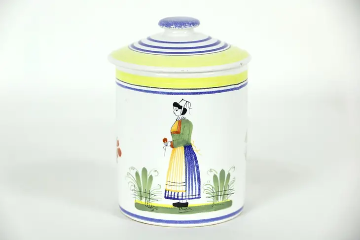 Quimper Signed Hand Painted 5" Covered Cannister or Tea Jar