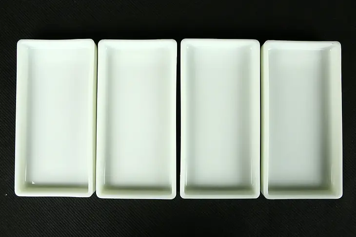 Set of Four Antique Milk Glass Dental Trays, Signed "Two Rivers"