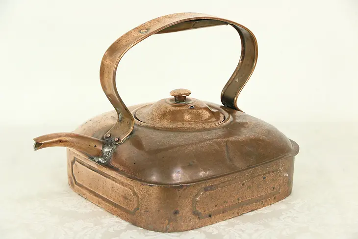 Copper Antique Square Tea Kettle, Signed Belling, England