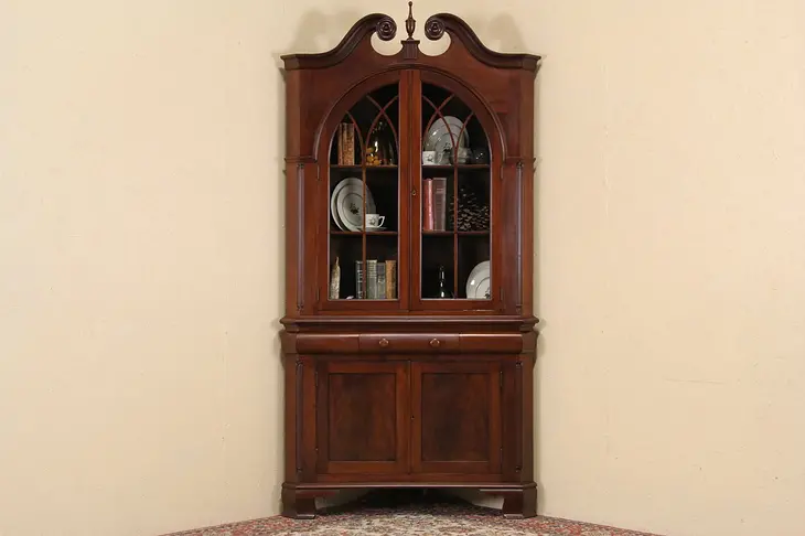 Classical Mahogany 1900 Antique Corner Cabinet, Arched Doors
