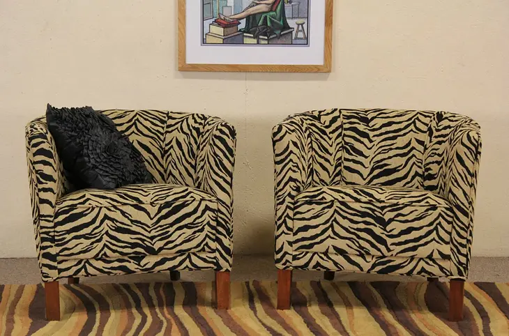 Pair of Midcentury Modern 1950's Vintage Club Chairs, Animal Print