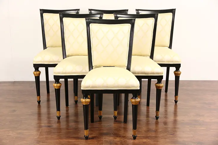 Italian 1930's Vintage Set of 6 Dining Chairs, New Upholstery