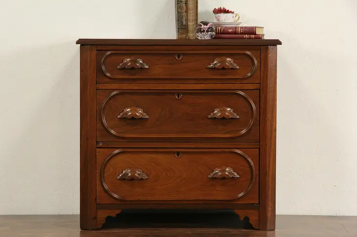 Victorian 1870's Antique Small Walnut Dresser, Bedside Chest or End Table