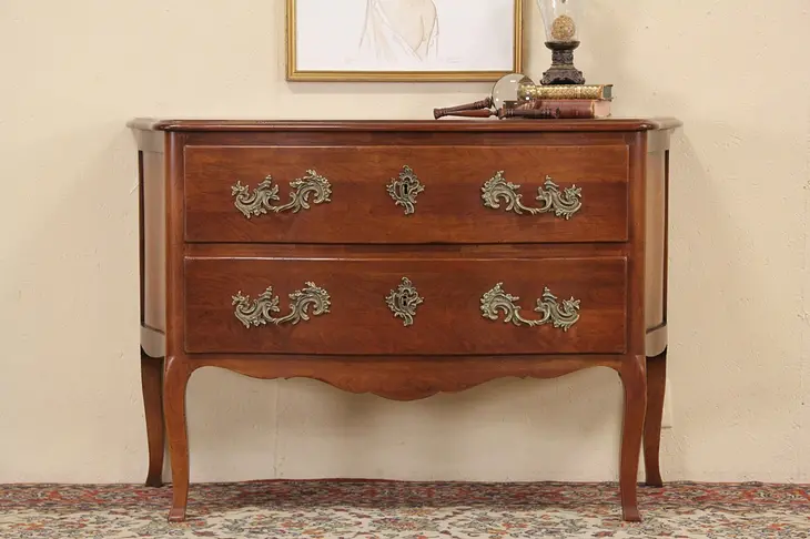 Country French Vintage Cherry Commode, Chest or Hall Console, Signed Davis