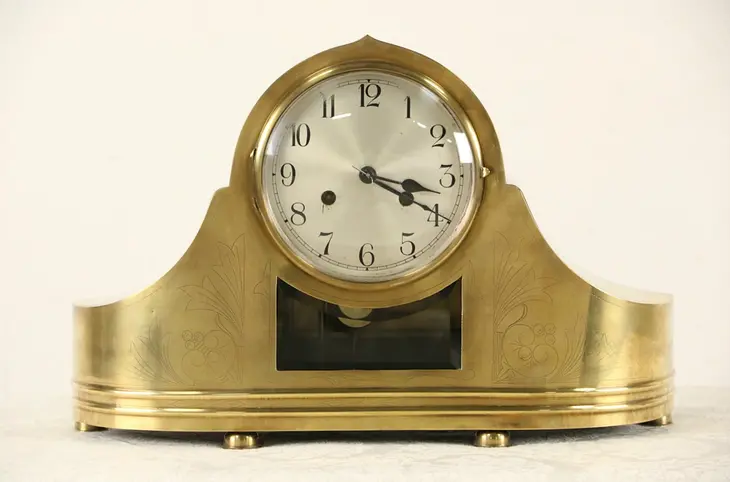 Engraved Bronze Antique 1900 Mantel Clock