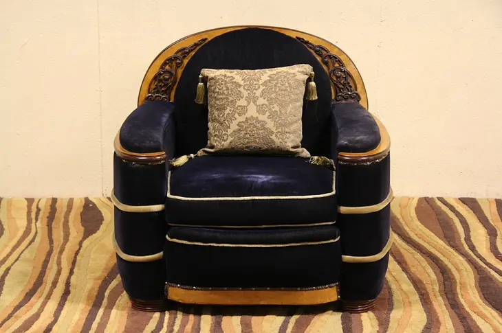 Art Deco Original Cobalt Mohair 1935 Club Chair