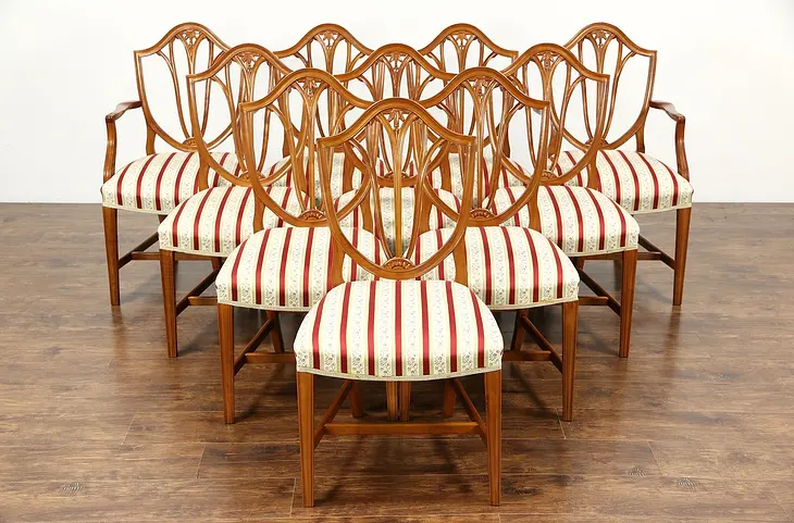 Set of 10 Georgian Style Vintage Cherry English Dining Chairs