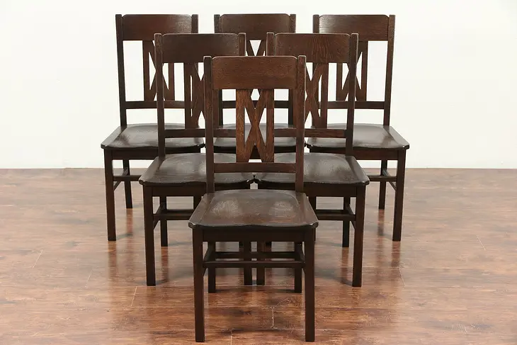Set of 6 Arts and Crafts Mission Oak Antique Craftsman Dining Chairs #29505