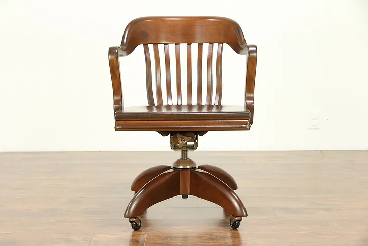 Walnut Vintage Swivel Adjustable Library or Office Desk Chair, Gunlocke #30441