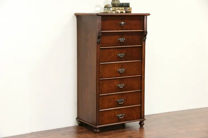 Austrian 1880 Antique Walnut Semainier Tall Lingerie Chest of Drawers