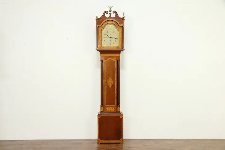 Cherry & Maple Tall Case Antique Grandfather Clock, Quartz, Whiting CT #30459