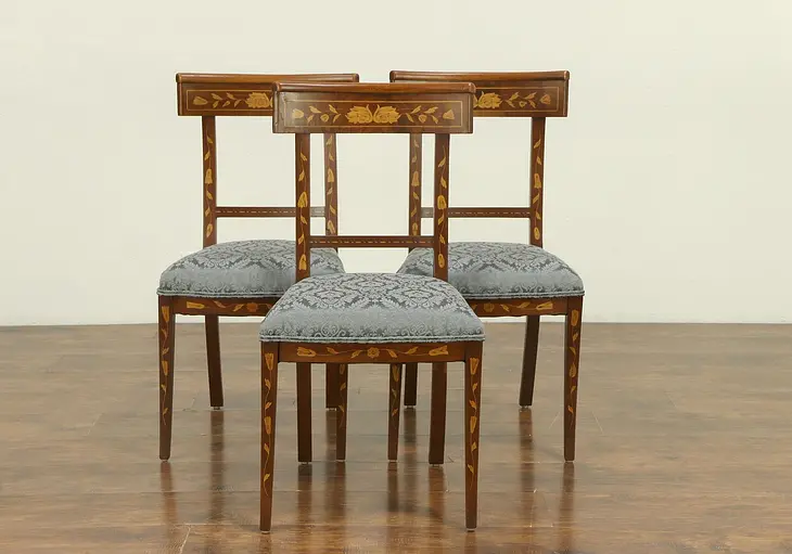 Dutch Antique Inlaid Marquetry Set of 3 Dining or Side Chairs #30725