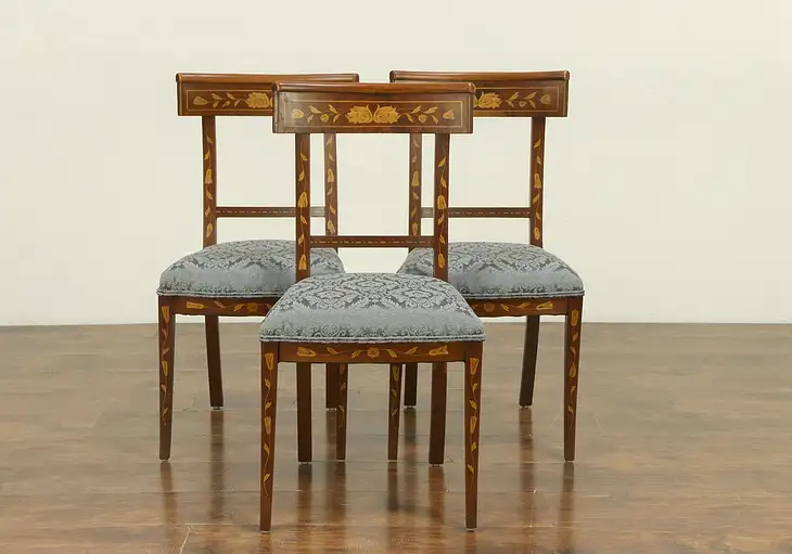 Dutch Antique Inlaid Marquetry Set of 3 Dining or Side Chairs #30725