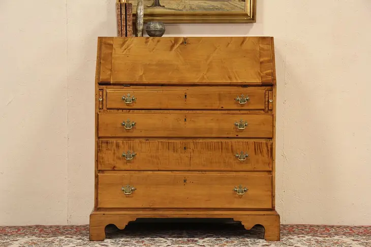 Federal 1790 Antique Curly Tiger Maple Secretary Desk