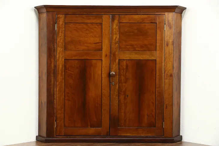 Cherry Pennsylvania 1840 Antique Corner Cabinet or Hanging Cupboard