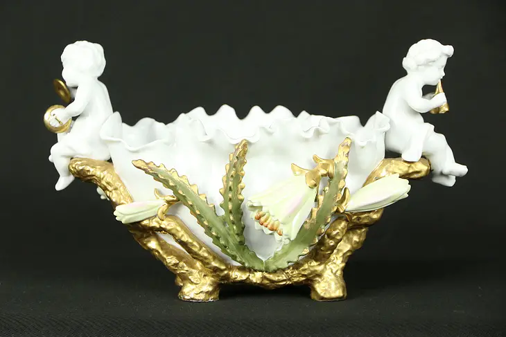 Baroque Porcelain Centerpiece Bowl, Hand Painted Cherubs, Signed Andrea
